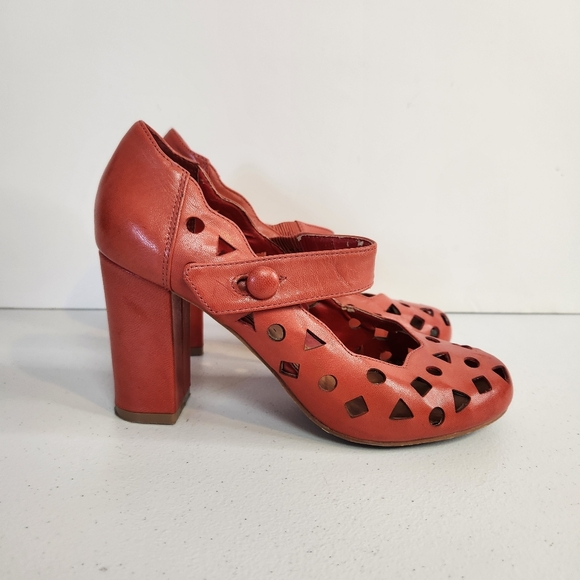 Shelly's London Orange Cut-out Chunky High Heels Size 37 6.5 7 Pin-up Rockabilly - Picture 2 of 10